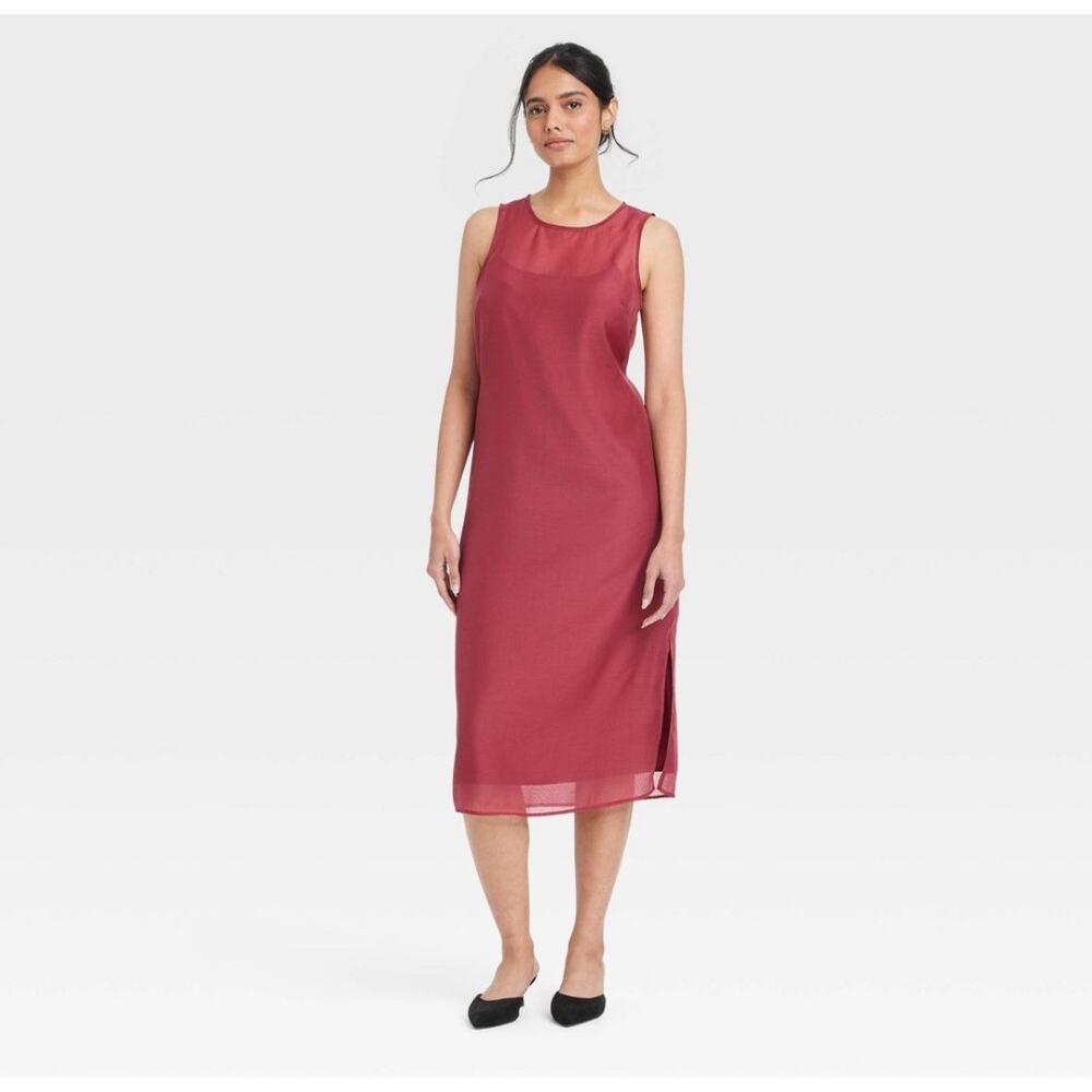 NWT A New Day Sheer Sleeveless Midi Dress Color: Berry Red Size: Large